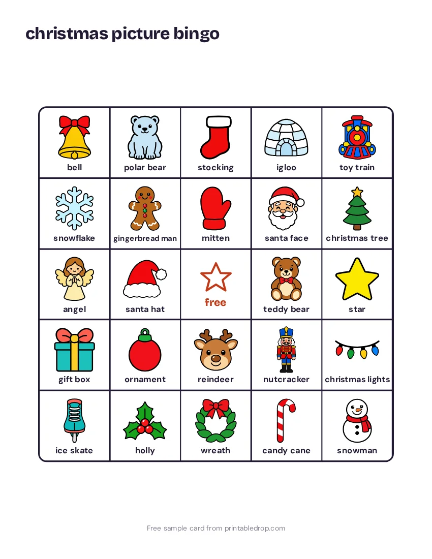 Free page from Christmas Picture Bingo for Kids