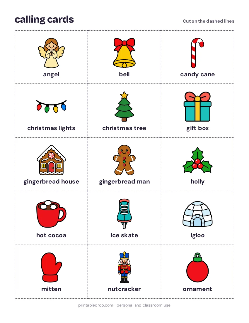 Page 3 of Christmas Picture Bingo for Kids