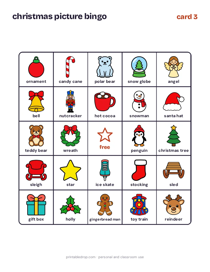Page 5 of Christmas Picture Bingo for Kids